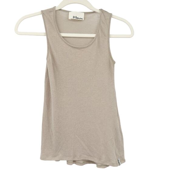 81hours Womens Quiet Luxury Neutral Scoop Neck Cashmere Blend Tank Top Small Tan - Picture 1 of 5